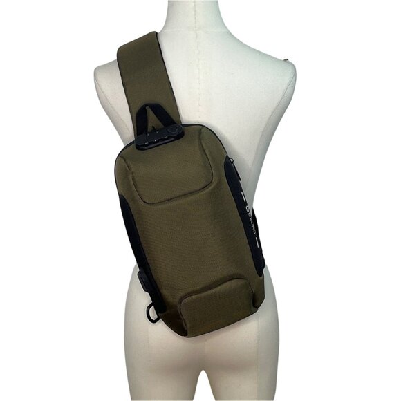 Ozuko GreenWaterproof Fabric Anti-Theft USB Port Compact Crossbody Backpack